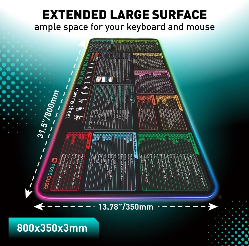 Excel Cheat Sheet LED Desk Pad — RGB Luminous — product photo