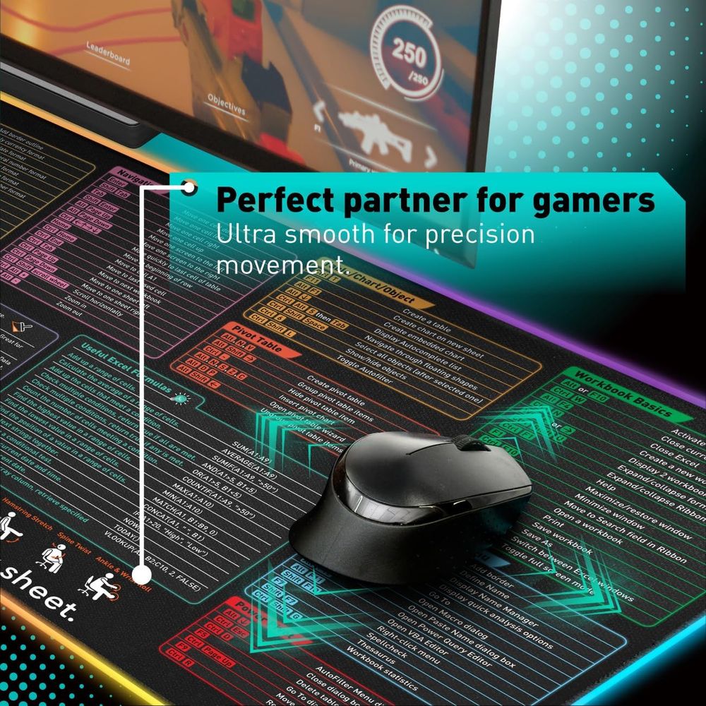 Excel Cheat Sheet LED Desk Pad — RGB Luminous — product photo