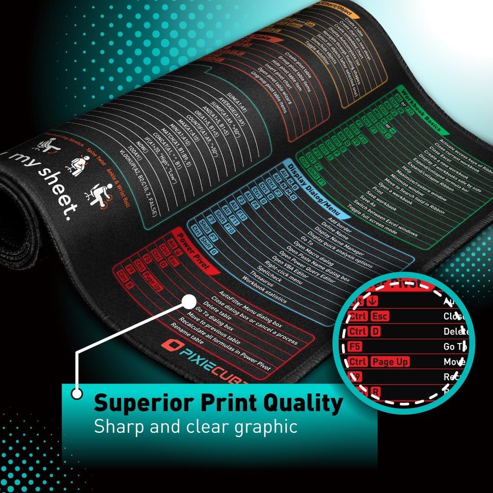 Excel Shortcut Keys Mouse Pad — Extended Large XXL — product photo