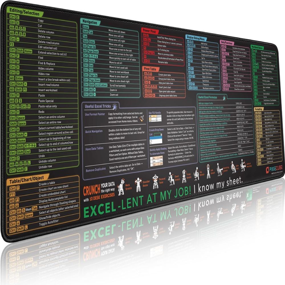 Excel Cheat Sheet Desk Pad — Extended Large XL — product photo
