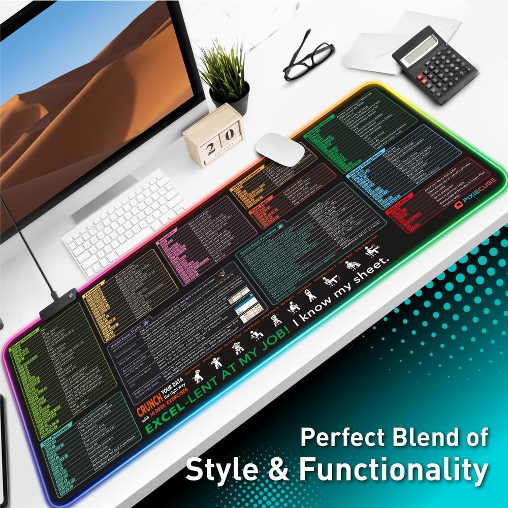 Excel Cheat Sheet LED Desk Pad — RGB Luminous — product photo