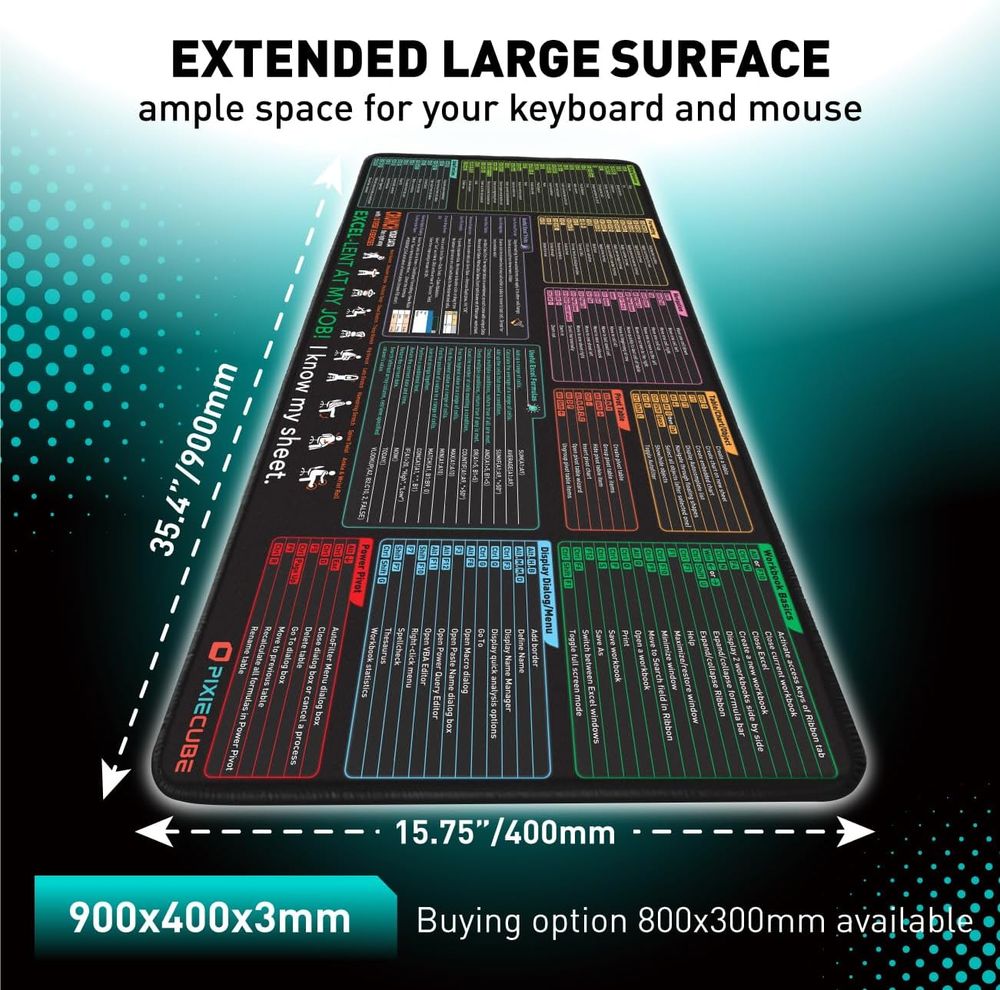 Excel Shortcut Keys Mouse Pad — Extended Large XXL — product photo