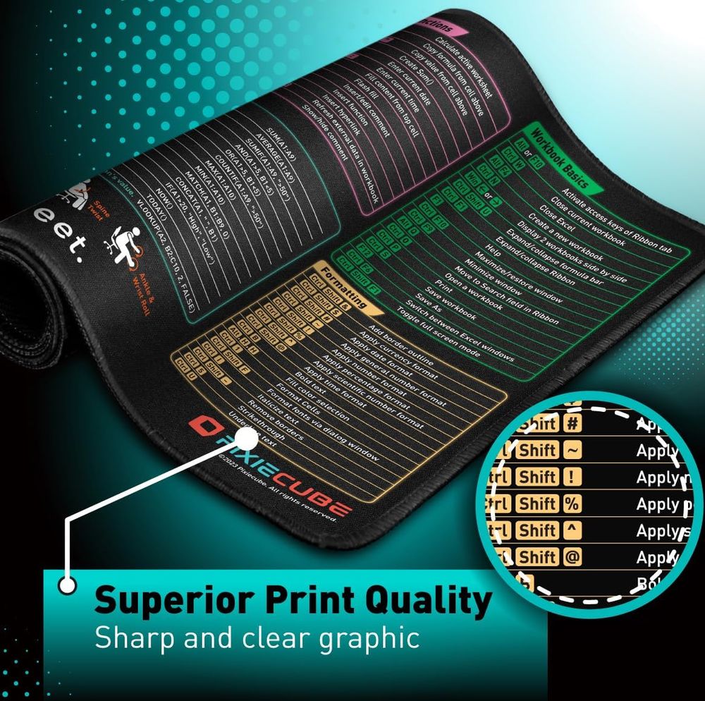 Excel Cheat Sheet Desk Pad — Extended Large XL — product photo